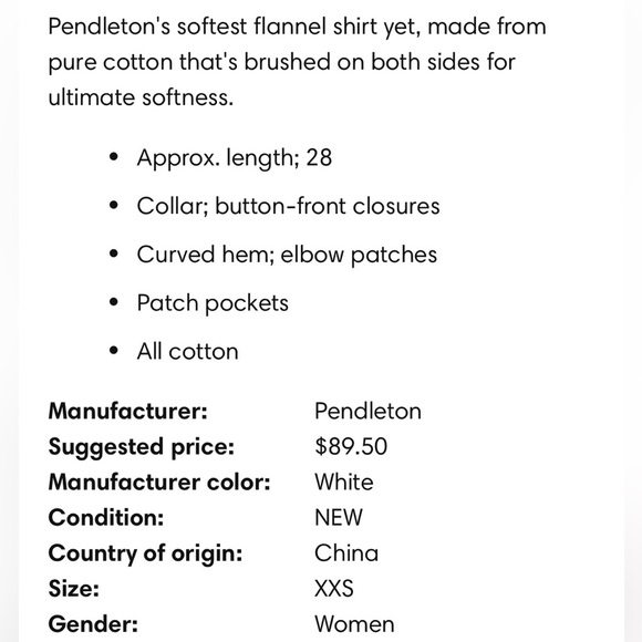 Pendleton Women's Elbow-Patch Flannel Shirt White Size XXS - Picture 3 of 10